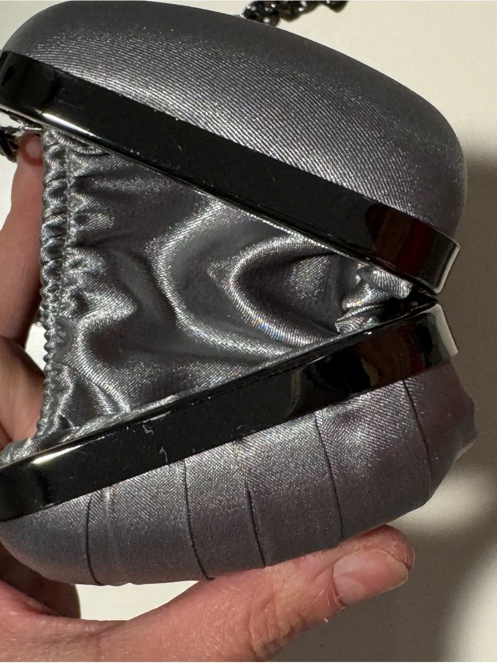 Aria Gunmetal Satin Evening Clutch with Chain